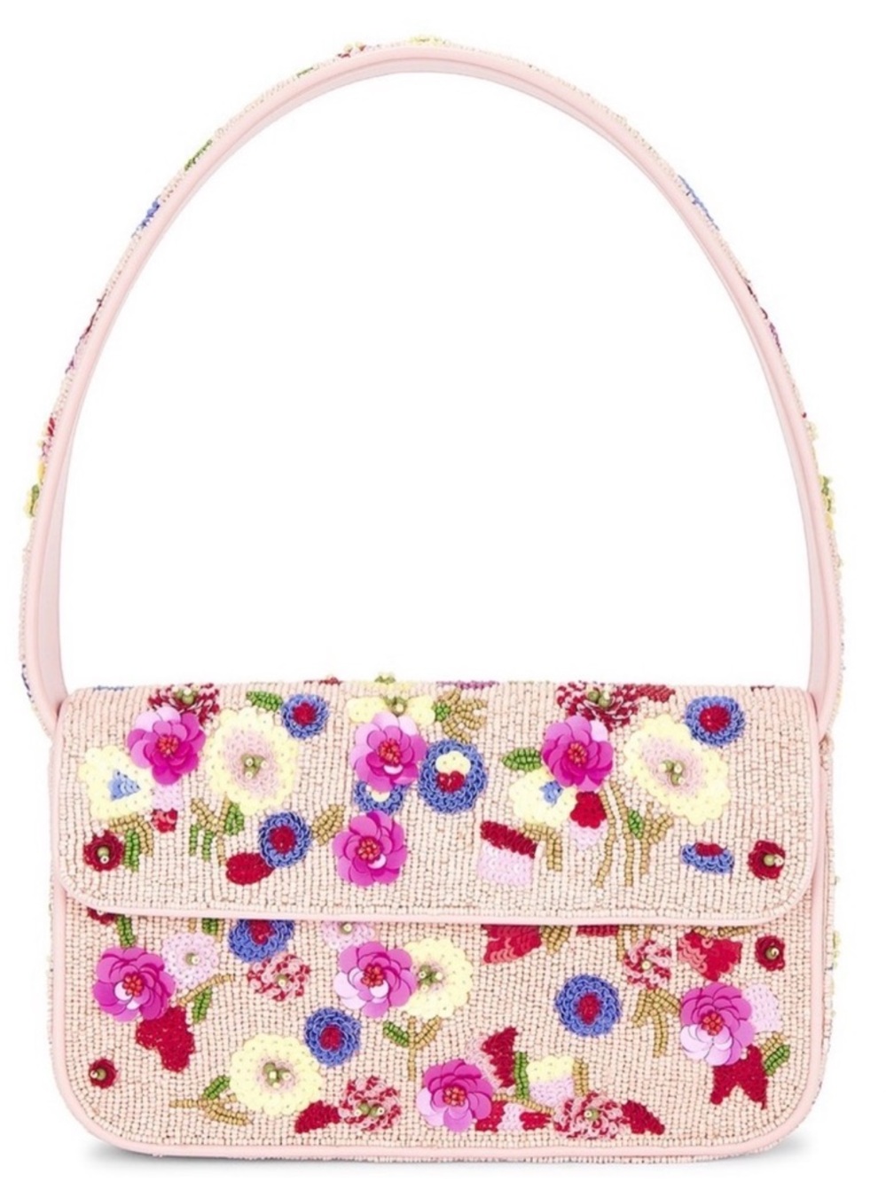 STAUD Pink Floral Beaded Shoulder Bag